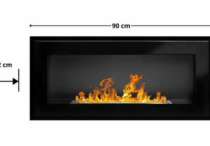 Nowoczesne bio kominki na sciane, szerokość 90 cm, wysokość 40 cm, głębokość 12 cm. Ciepło i styl w Twoim domu.